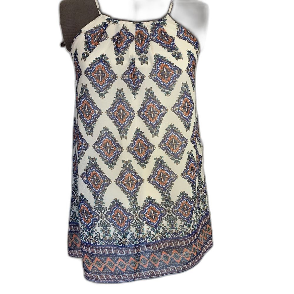 Sweet Wanderer Paisley Dress Coral Blue Sleeveless Summer Dress Size S